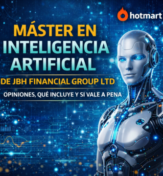 Portada del Máster en Inteligencia Artificial de JBH Financial Group LTD en Hotmart con robot humanoide